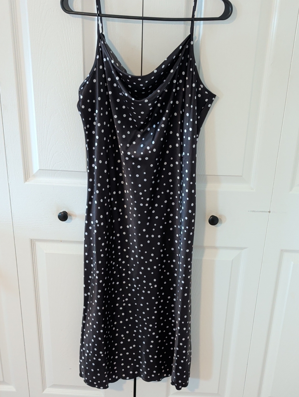 bebe Black Polka Dot Midi Slip Dress
